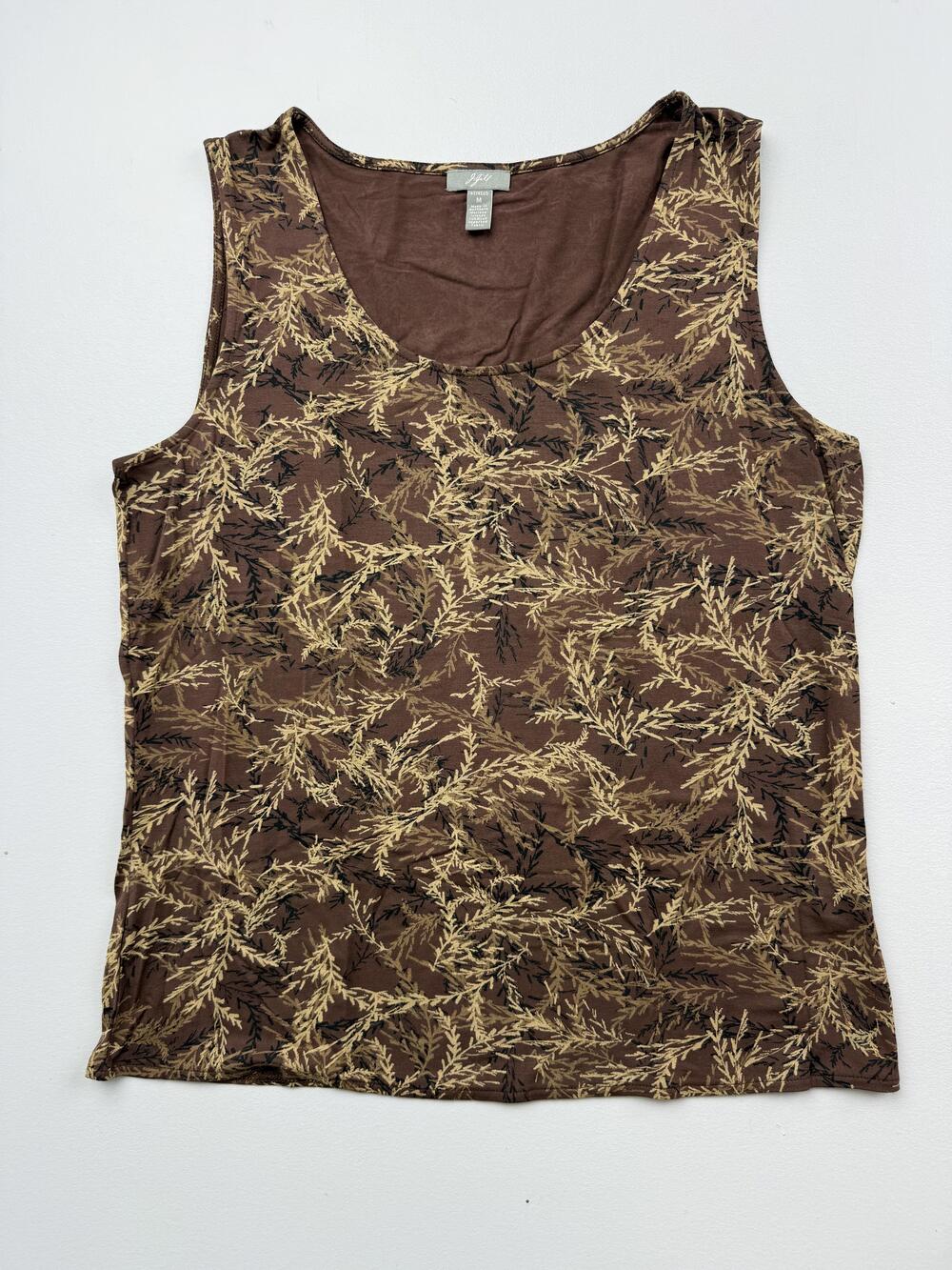 J. Jill Tank Top Womens M Brown Scoop Neck Sleeveless Leaf Print Stretch
